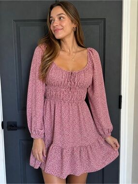 Hollister Pink Floral Smocked Mini Dress Size M Cottagecore